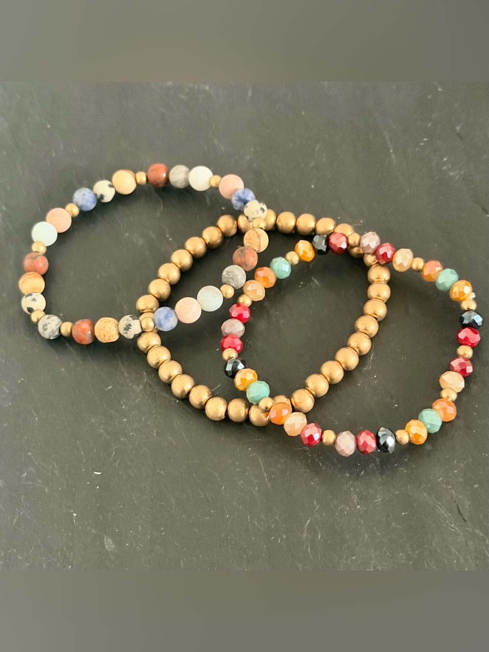 🍒3/$30 New Set of 3 Multi-Color Beaded Stretch Bracelets - Boho Stacking Set
